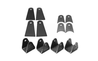 Steinjager Steinjäger Tabs and Clevises, Weld On 4 Link Tab and Clevis Kits 0.500 Bore 3.50 Axle Diameter 4 Axle Tabs 3.00 Inches Long 4 Flat Tabs 4.00 Inches Long 4 Clevises with 3.00 Inch Jaw