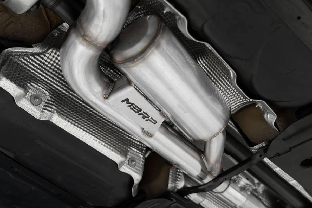 Armor Pro Cat Back Exhaust System; 3 in.; Quad Split Rear Exit; Valve Delete; Quad 4.5 in. Carbon Fiber Tips; 304 Stainless Steel; product image