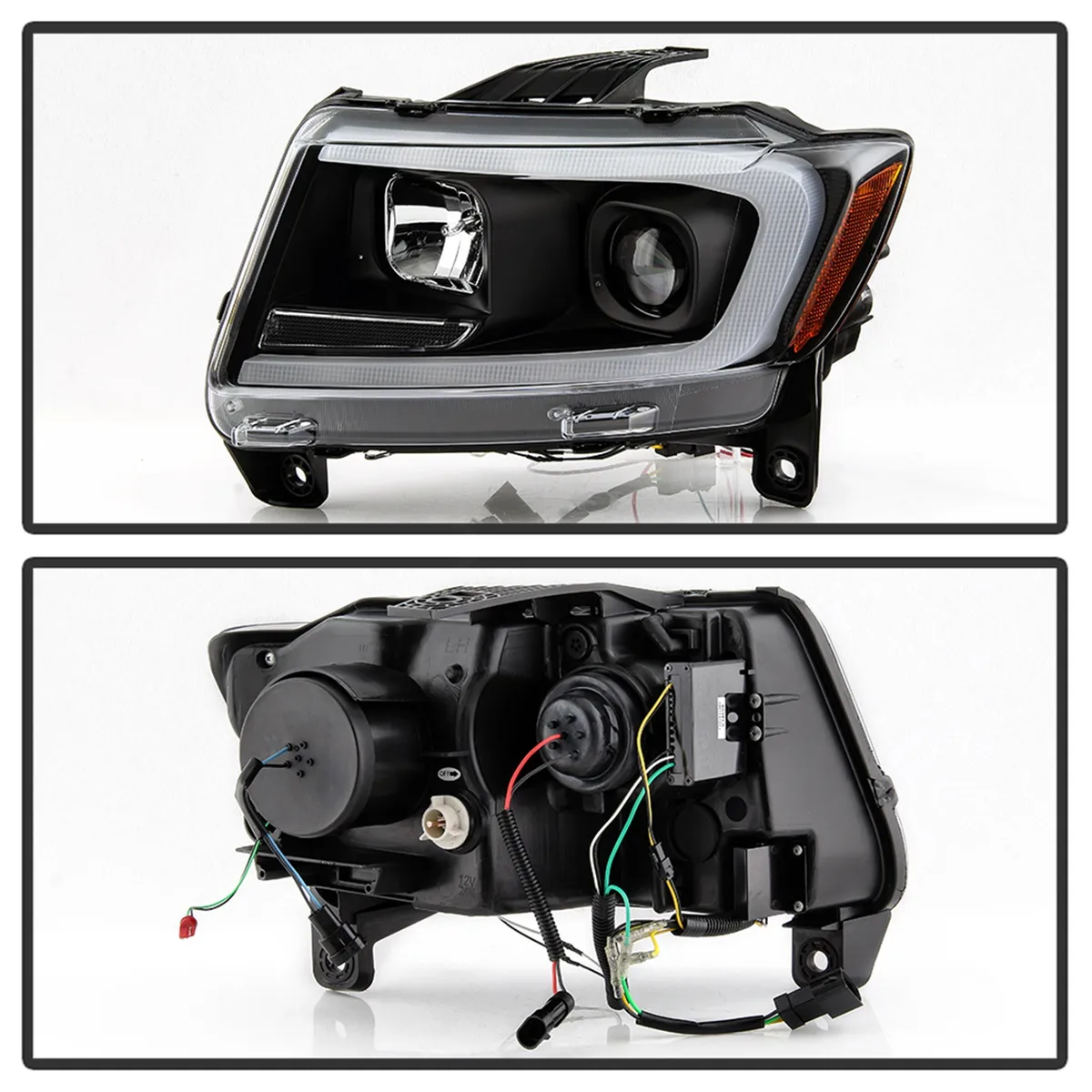 Spyder Signature Jeep Grand Cherokee 11-13 Light Bar Projector Headlights - Halogen Model Only Not Compatible With XenonHID Model - Black - Lo Beam H9 Not Included - Hi Beam H1 Included product image