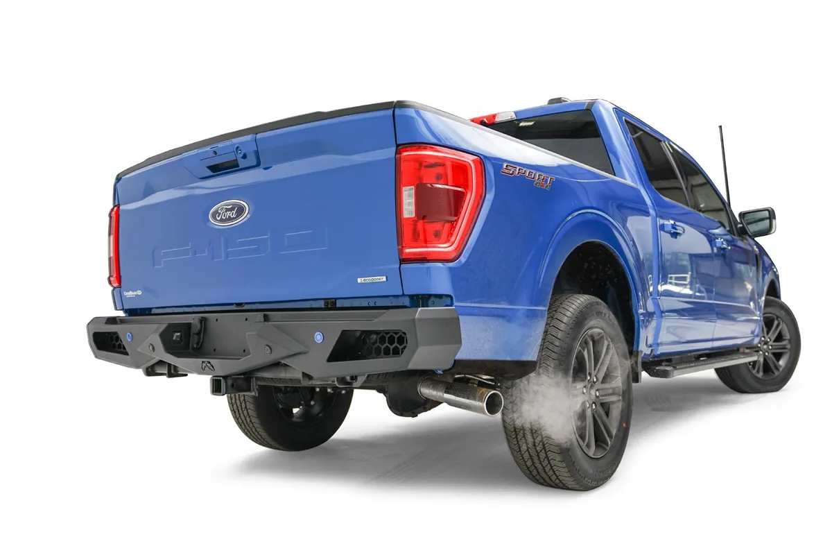Vengeance Rear Bumper; 2 Stage Black Powder Coat; w/Predrilled Sensor Holes; Compatible w/[2] 3X3 LED Cubes on Either Side or [2] SR 6 in. Light Bars; product image