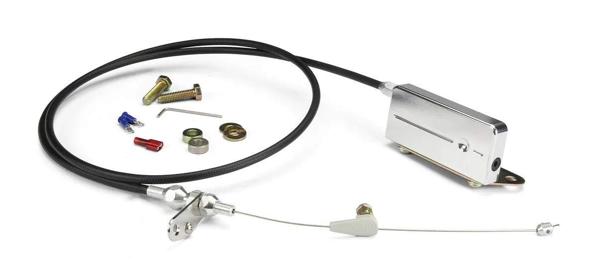Hi-Tech Electric Kickdown Kit; U-Cut-To-Fit; Incl. Aluminum Fittings w/Ferrule/Instructions; Black Housing; Brushed Aluminum Switch Box; Stainless Steel Finish; product image