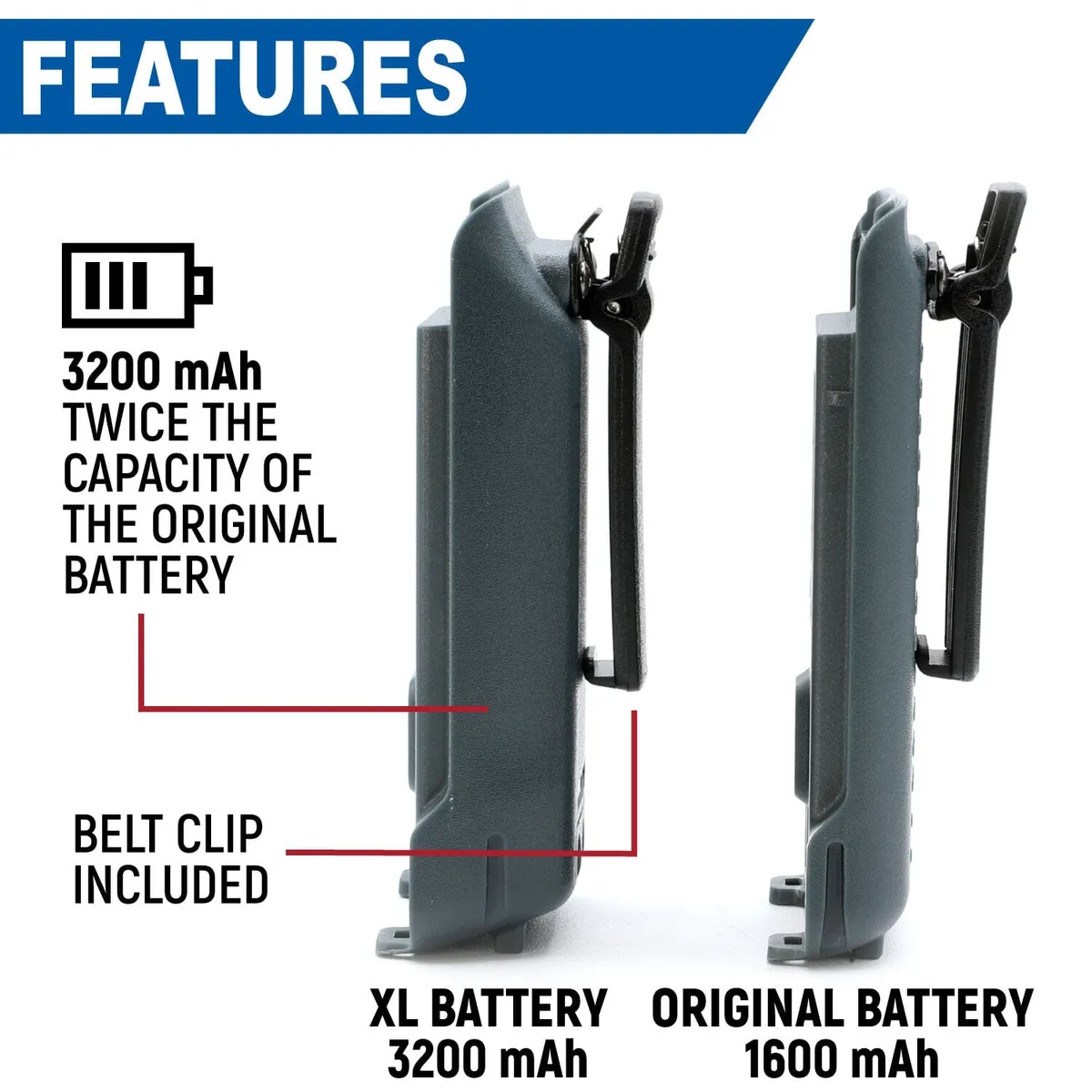 Rugged Radios Gmr2/Gmr2 Plus Handheld XL Battery w/ USB Charging Port - Grey product image