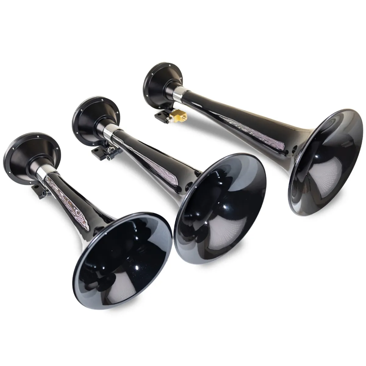 Black Triple Horn; 15 in. / 13 in. / 11 in. High Impact ABS Trumpets; Zinc Alloy Base; product image