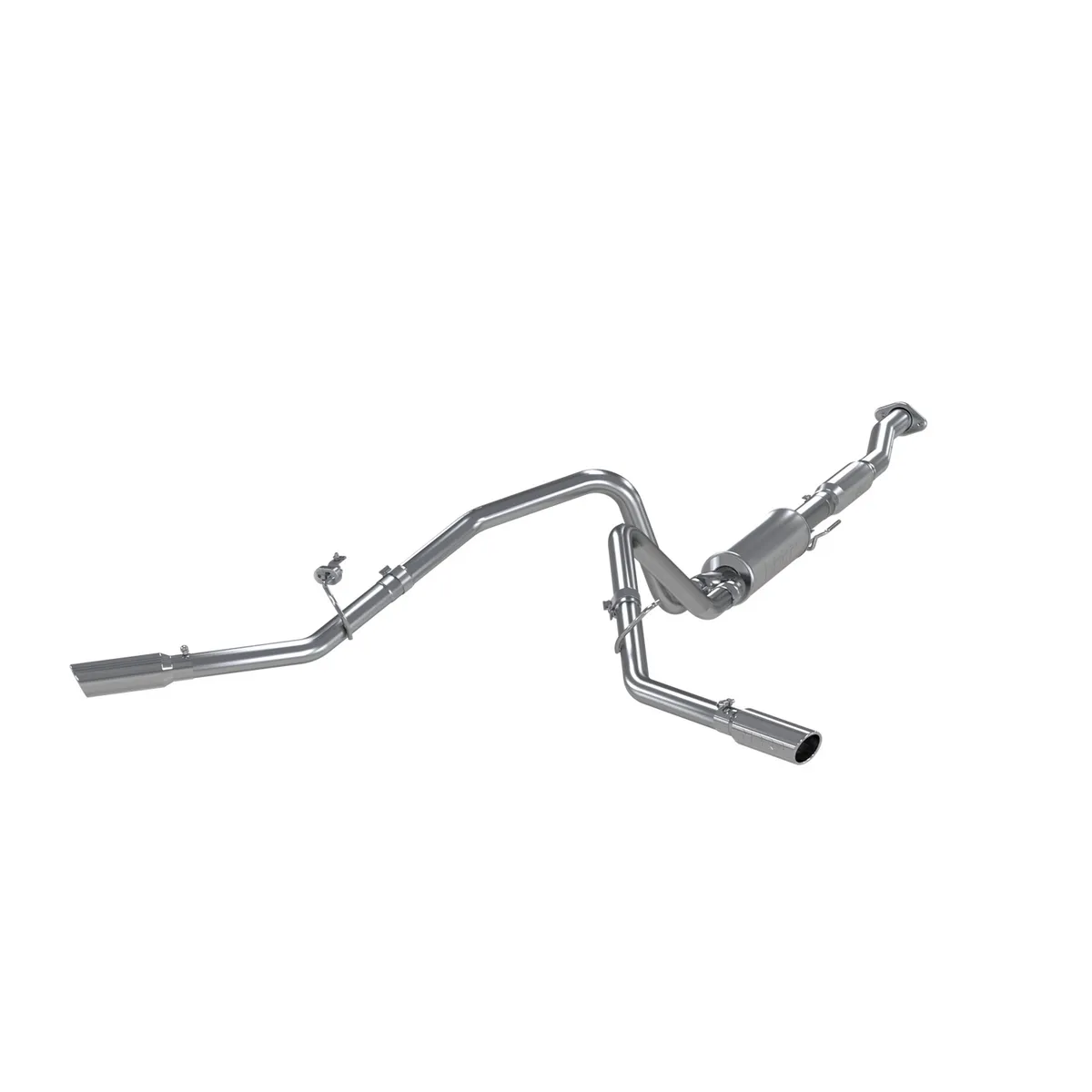 Armor Lite Cat Back Exhaust System; 2.5 in.; Incl. Front Pipe/Ext. Pipe/Muffler/Over Axle Pipes/Tailpipes/Hardware/3.5 in. OD Tips; Dual Side Exit; Aluminized; product image