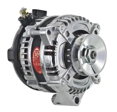 Power Master Alternator; GM; 175 Amp; 1 Wire Hair Pin Style; Offset Left; CS130; CS130D; 1 V; 175Top/145 Idle; Polished;