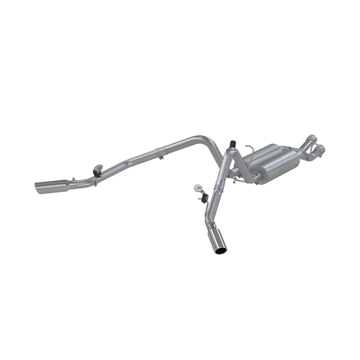 Armor Plus Cat Back Exhaust System; 2.5 in.; Incl. Extension Pipe/Muffler/Over Axle Pipes/Tailpipes/Muffler/Hardware/Dual 3.5 in. OD Tips; Dual Split Side Exit; 409 SS; product image