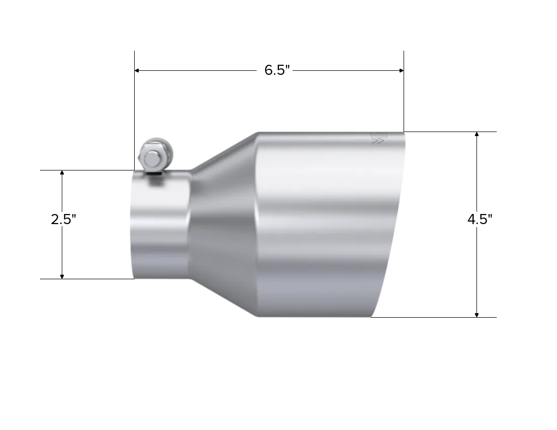 Armor Pro Exhaust Tip; 2.5 in. Inlet Diameter; 4.5 in. Outlet Diameter; 6.5 in. Length; Single Wall; Angle Cut; T304 Stainless Steel; product image