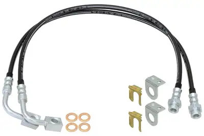 Rock Jock Brake Hose Kit 07-18 Wrangler JK Front (2014-up) 35 Inch Long w/ Single Groove End Routes By Coil Bucket Pair RockJock 4x4