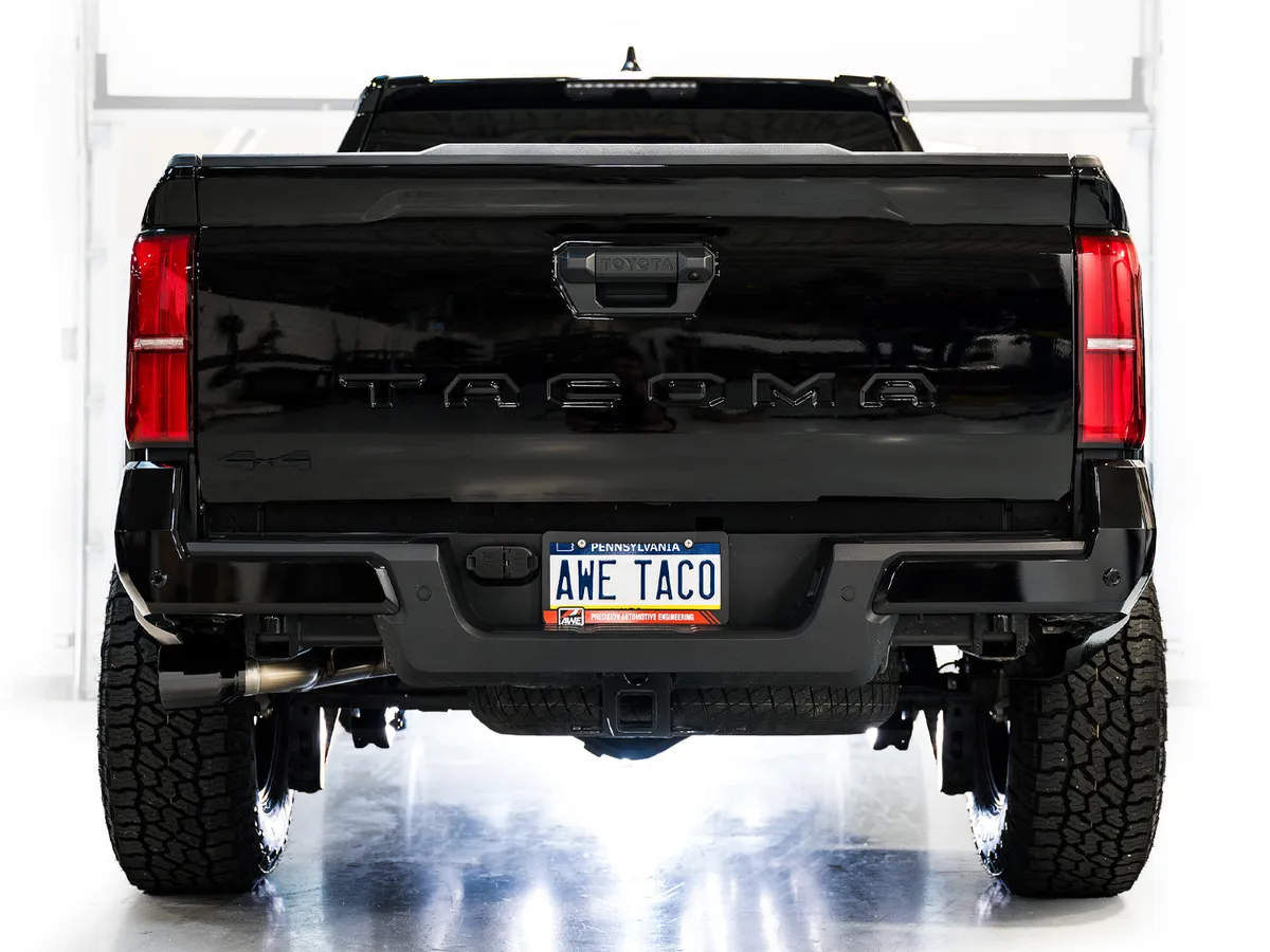 AWE 0FG Exhaust for 4th Gen Toyota Tacoma - Dual Chrome Silver Tips product image
