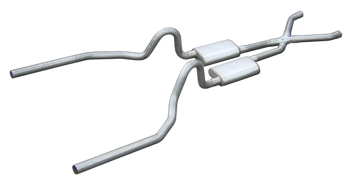 Crossmember Back w/X-Pipe Exhaust System 65-70 Mustang Split Rear Dual Exit 2.5 in Intermediate And Tail Pipe Street Pro Mufflers/Hardware Incl Tip Not Incl Pypes Exhaust product image