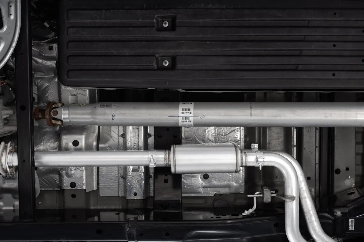 Armor Pro Cat Back Exhaust System; 3 in.; T304 Stainless Steel; 2.5 in. Dual Pre-Axle; W/4 in. OD. Tips; Race Profile; product image