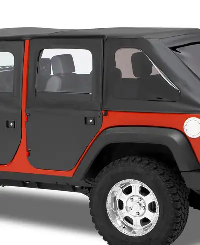 Bestop Jeep Doors Full 2-Piece Fabric Doors For Jeep 2007-2018 Wrangler JK Clear Vinyl Rear Black Diamond Fabric Pair Bestop