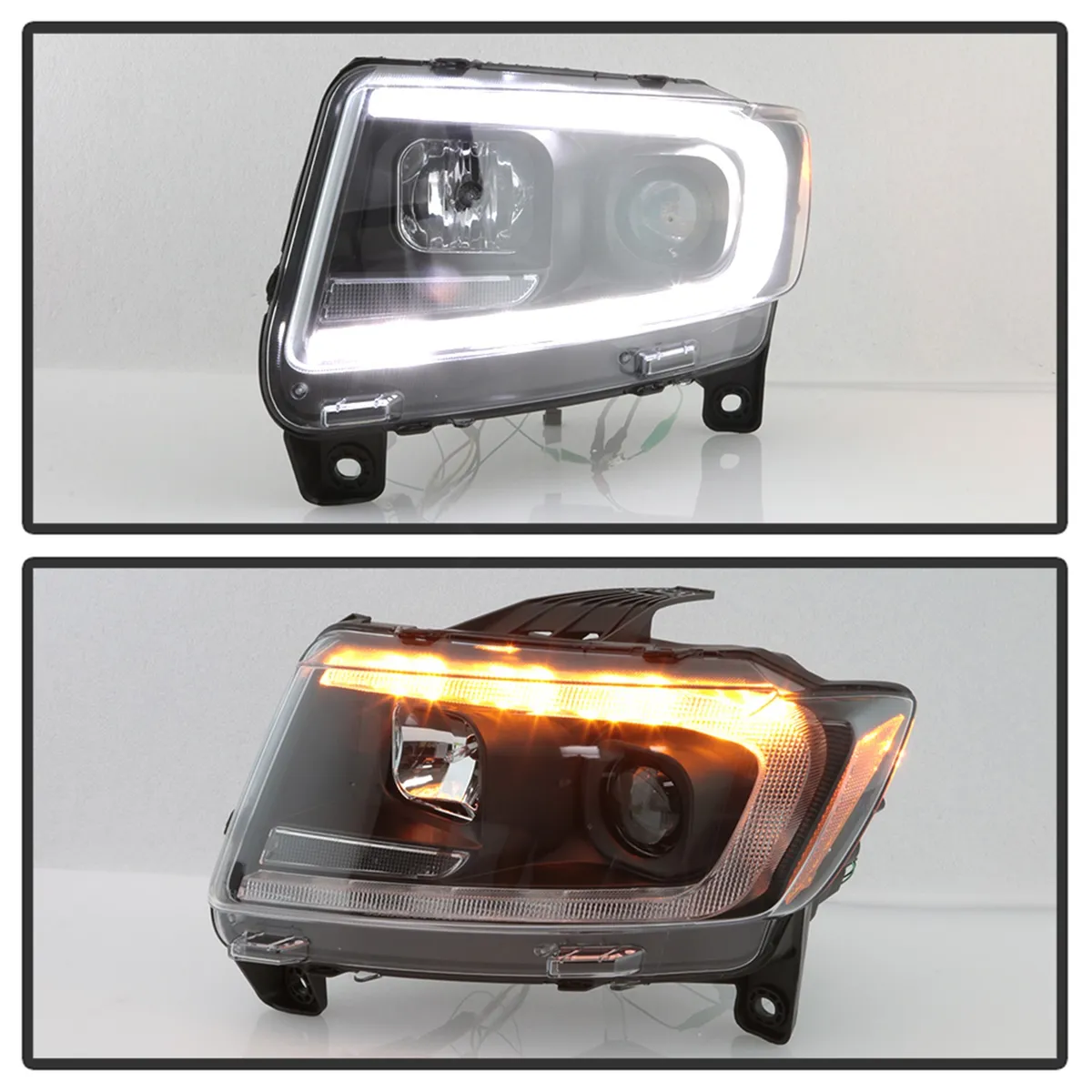 ( Spyder Signature ) Jeep Grand Cherokee 11-13 Xenon/HID Model Only ( Not Compatible With Halogen Model ) Light Bar Projector Headlights - Black - Low Beam-D1S(Not Included) ; High Beam-H1(Included) ; Signal-LED product image