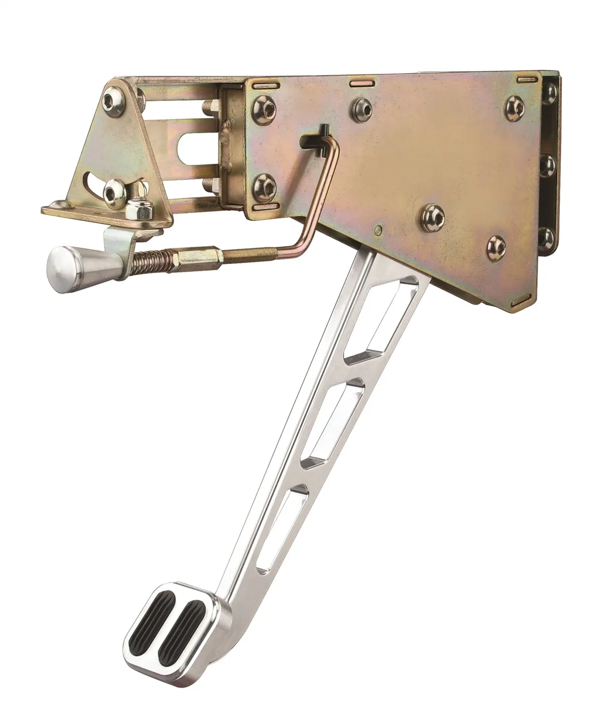 Under-The-Dash Foot Operated Emergency Brake; Incl. Windowed Arm/Pad/Instructions/Hardware; w/Rubber Insert; Billet Aluminum; Brushed Finish; product image