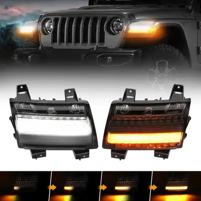 LED Factory Mart Sequential LED Turn Signal Lights for 2018-Later Jeep Wrangler JL & Gladiator JT