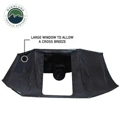 Overland Vehicle Systems XD Nomadic 270 - Awning Wall 2 W/Black Out, Passenger Side, Black Body, Black Trim W/Storage Bag Overland Vehicle Systems