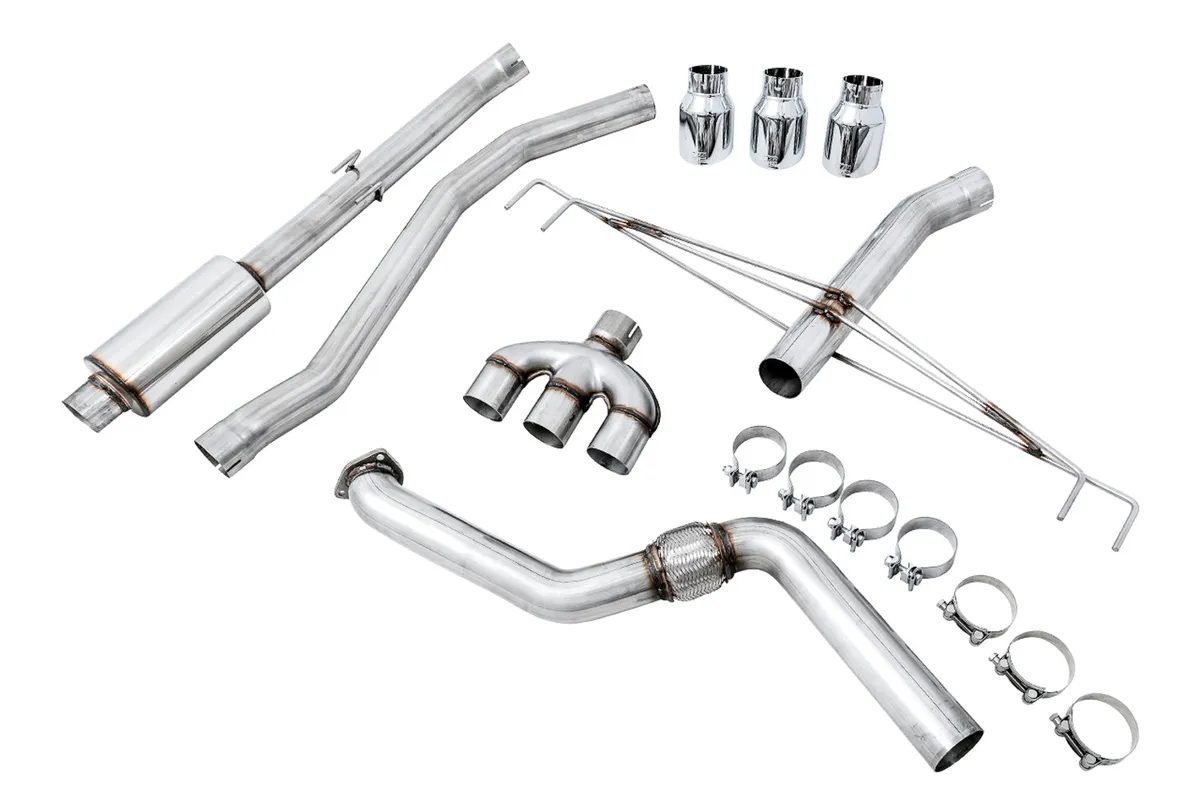AWE Track Edition Exhaust for FK8 Civic Type R (includes Front Pipe) - Triple Chrome Silver Tips product image