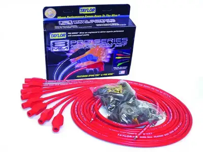 Taylor Cable Taylor Cable Universal 8mm Tinned Copper Wire Pro Spark Plug Wire Set - 8 Cylinders - 180° Spark Plug Boot Angle - Red - 70254