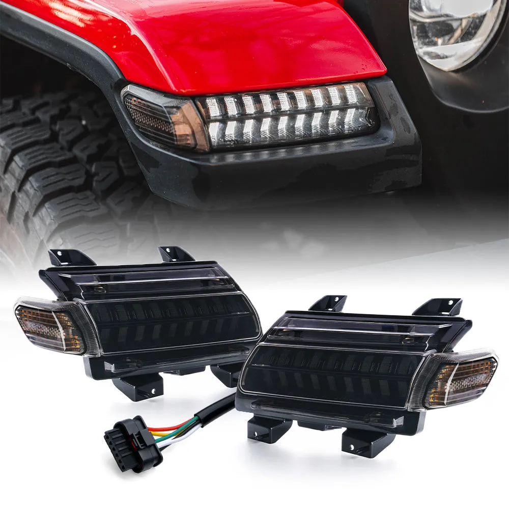 Xprite LED Turn Signal Lights for Jeep Wrangler JL & Gladiator JT – Sequential Amber Parking Lights with Smoked Lens | Plug & Play Upgrade product image