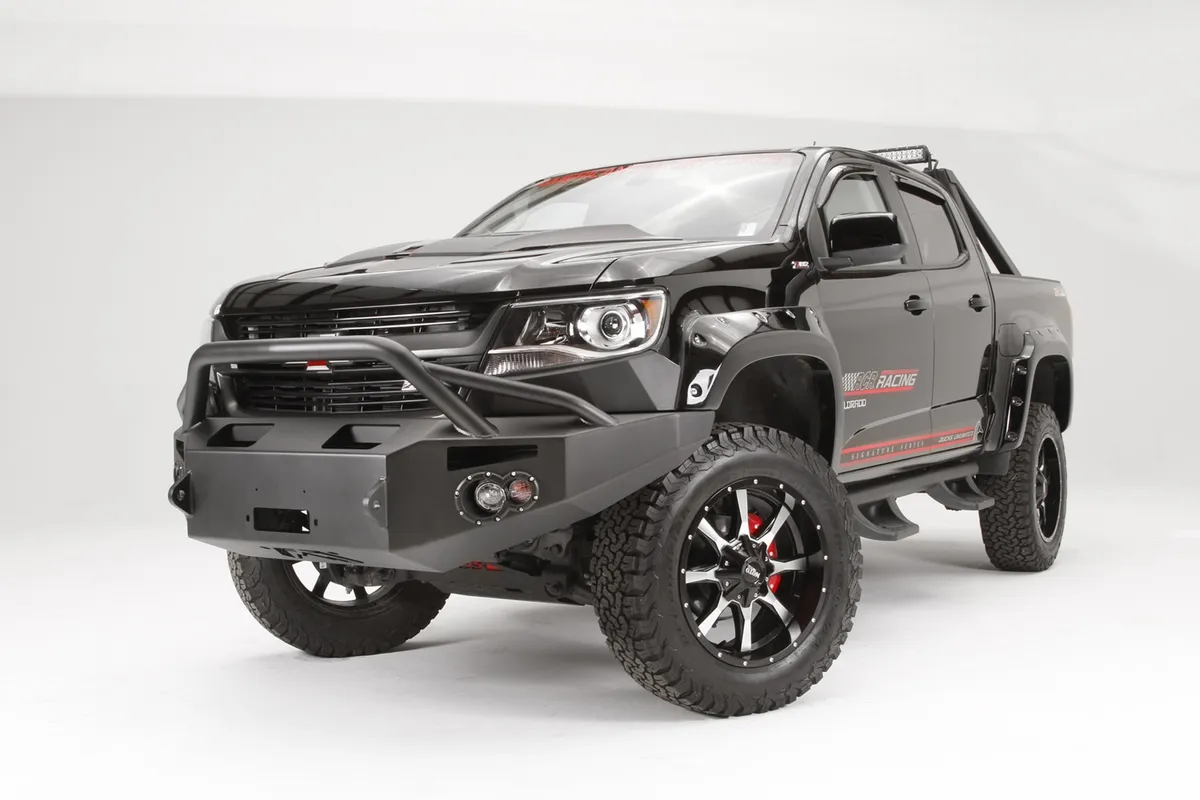 Premium Winch Front Bumper; 2 Stage Black Powder Coated; w/Pre Runner Guard; product image