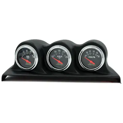 AutoMeter Gauge Kit; 3 Pc; Wrangler (Jk) 07-10; Oil Psi/Axle Temp/Volt; 100psi/250 F/18v; Blk Dial; Chrome Bzl; Jeep