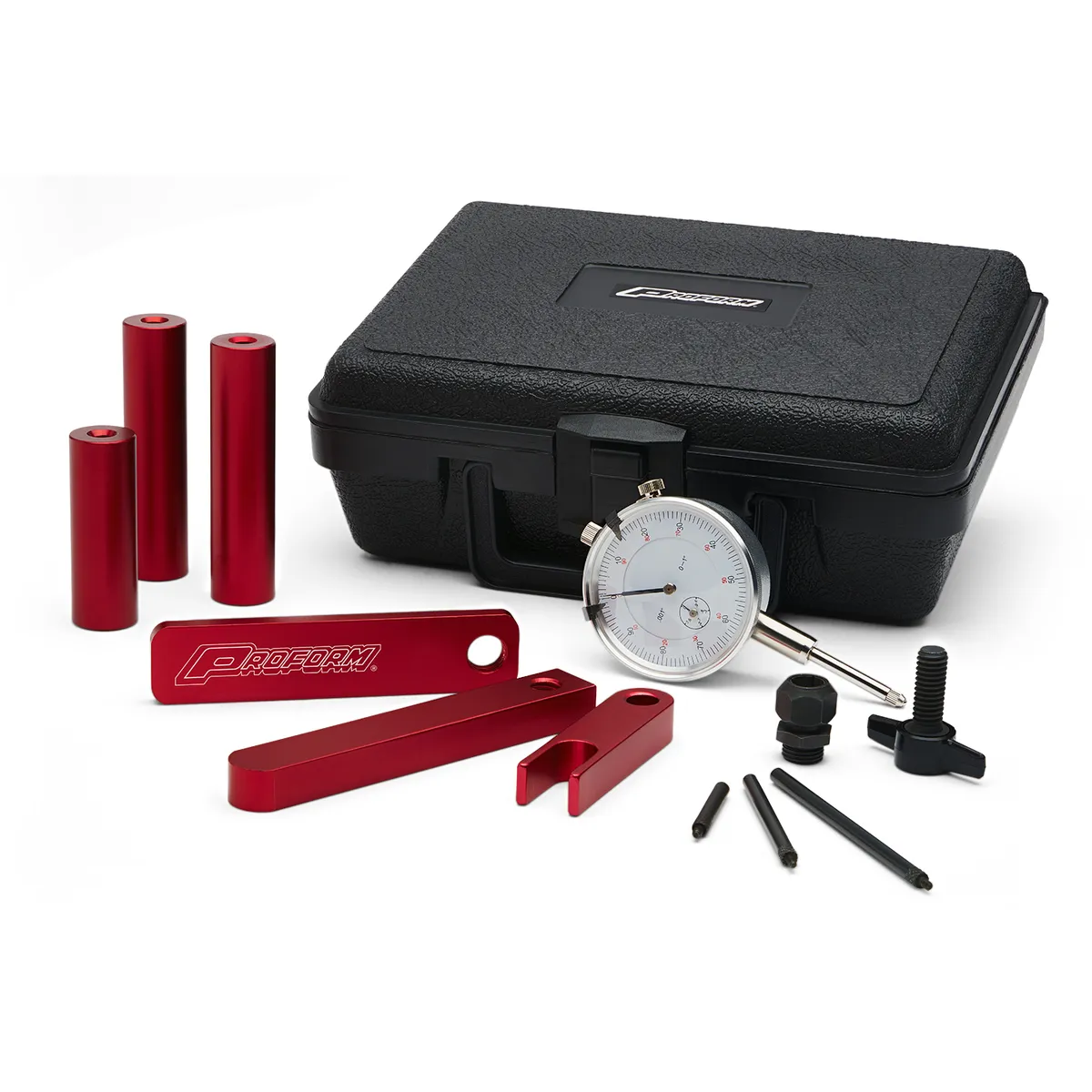 Pinion Depth Setting Tool Universal Dial Indicator 0-1.000 Inch Range Reads in 0.001 Increment Billet Aluminum Red Anodized Proform product image