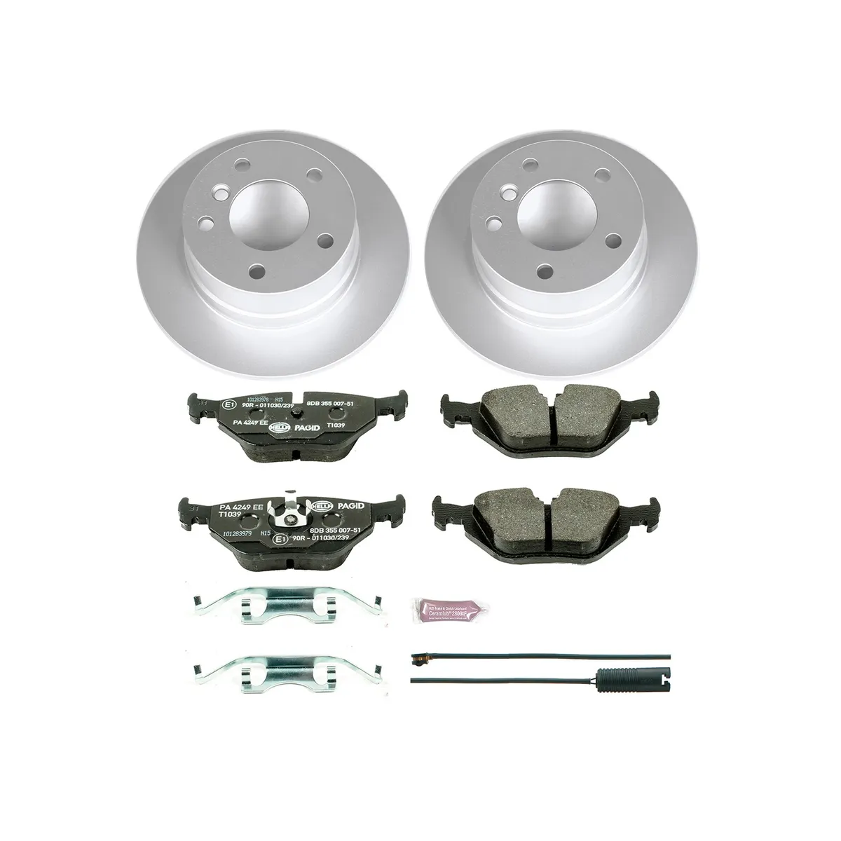 Euro-Stop Kit: Genuine Geomet Fully Coated Rotors; Ece-R90 Certified Pads W/Hardware; Pad Sensors product image