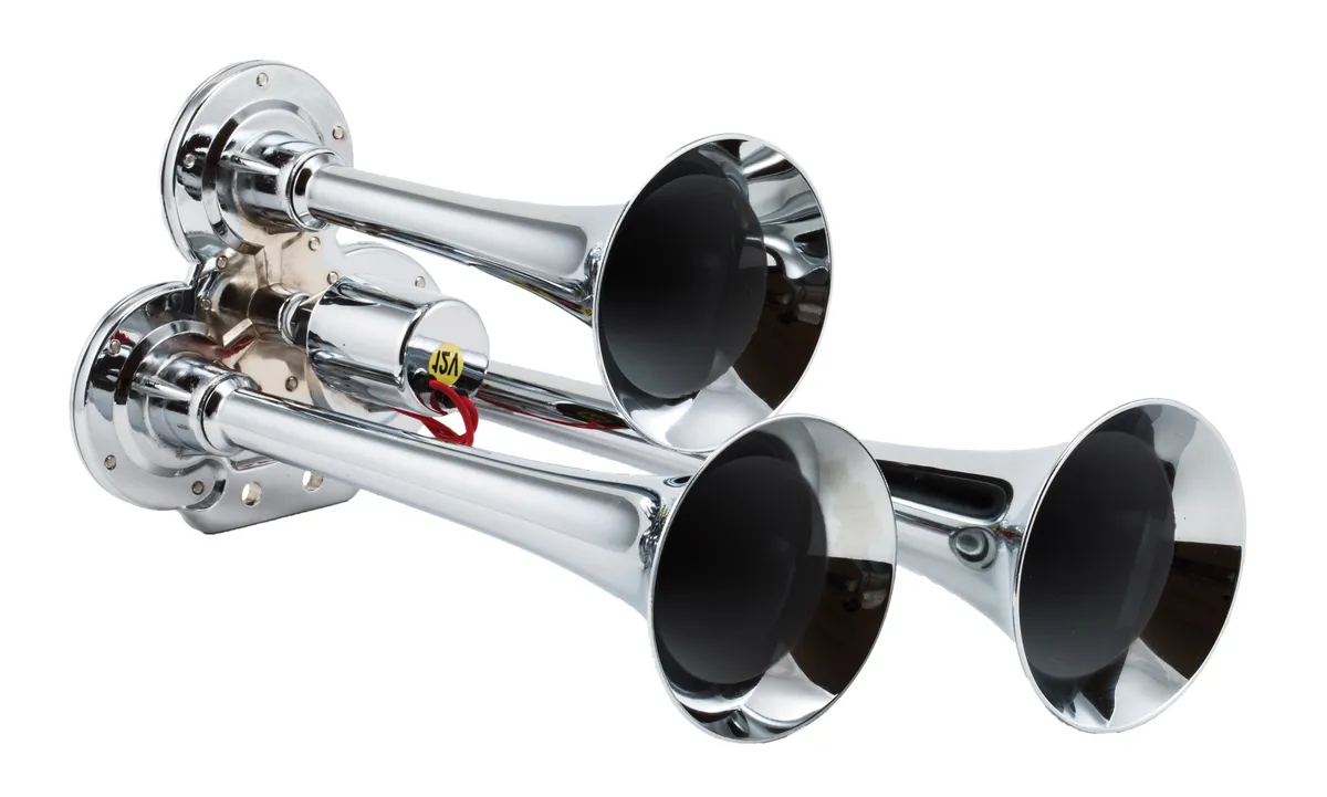 Chrome Triple Horn; 12.5 in. / 10 in. / 7.5 in. Trumpets; Chrome Plated Zinc Alloy; product image
