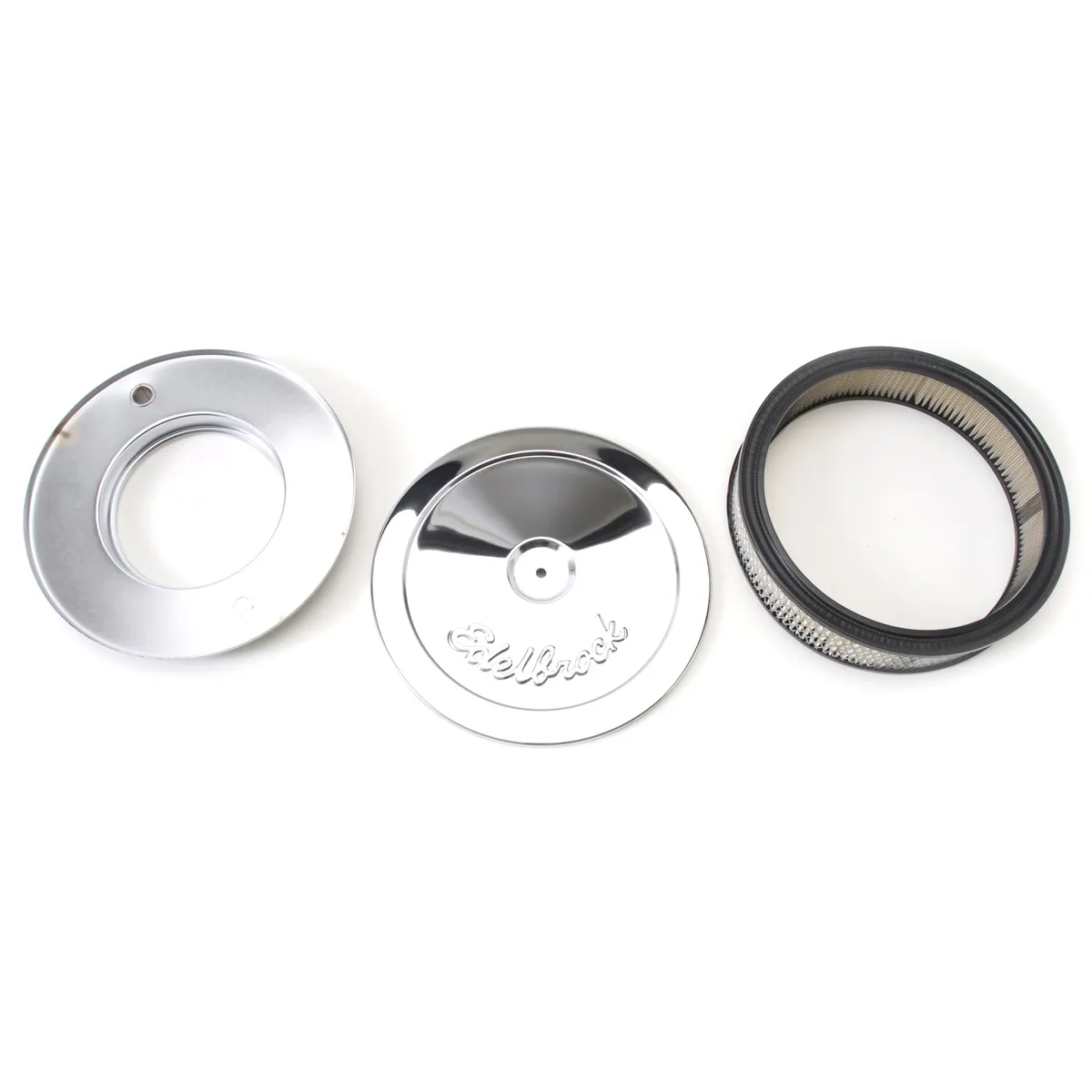 Edelbrock 1208 Pro-Flo Chrome 10 Round Air Cleaner with 2 Paper Element (Deep Flange) product image