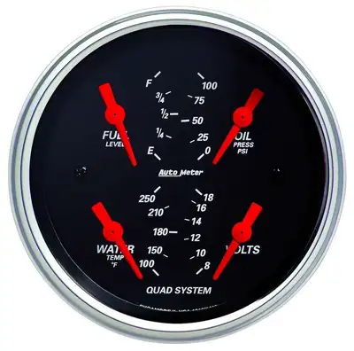 AutoMeter 3-3/8 In. Quad Gauge, 100 Psi/100-250 Fahrenheit/8-18v/240-33 o, Designer Black