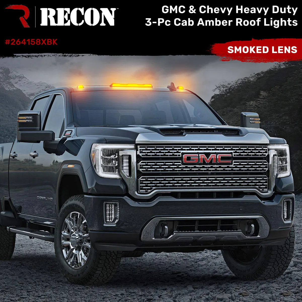 Gmc Chevy 20-23 4th Gen Body Style Heavy-Duty 3-Piece Set Amber Cab Roof Light Lens With 2-Way Forward Rear Facing Amber Ultra High-Power Leds - Includes Complete Wiring Kit For Installation on Truck That Did Not Come With OEM Installed Cab Roof product image