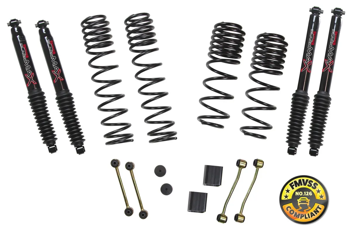Long Travel Series Suspension Lift Kit w/Shocks 2-2.5 Inch Lift 18-19 Jeep Wrangler Rubicon Incl. Long Travel Coil Springs Extended Sway Bar Links Bump Stop Extensions Long Travel Black Max Shocks Skyjacker product image