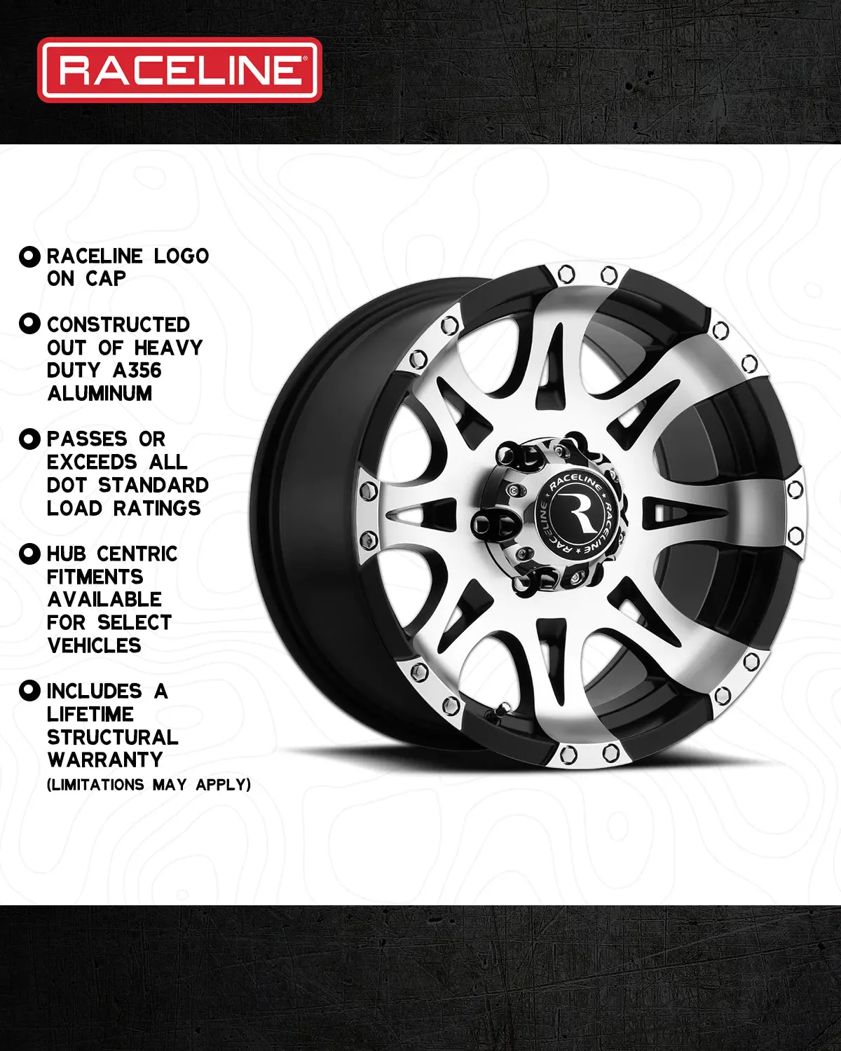 Aluminum Wheels 18x9 Raptor 982 Machined Face Black 25 Offset 6 on 135 Bolt Pattern 87 Bore Raceline product image