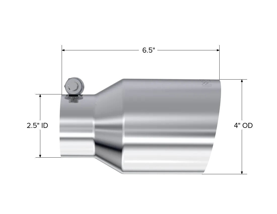 Armor Pro Exhaust Tip; 2.5 in. Inlet Diameter; 4 in. Outlet Diameter; Single Wall Angle Cut; 6.5 in. Length; T304 Stainless Steel; product image