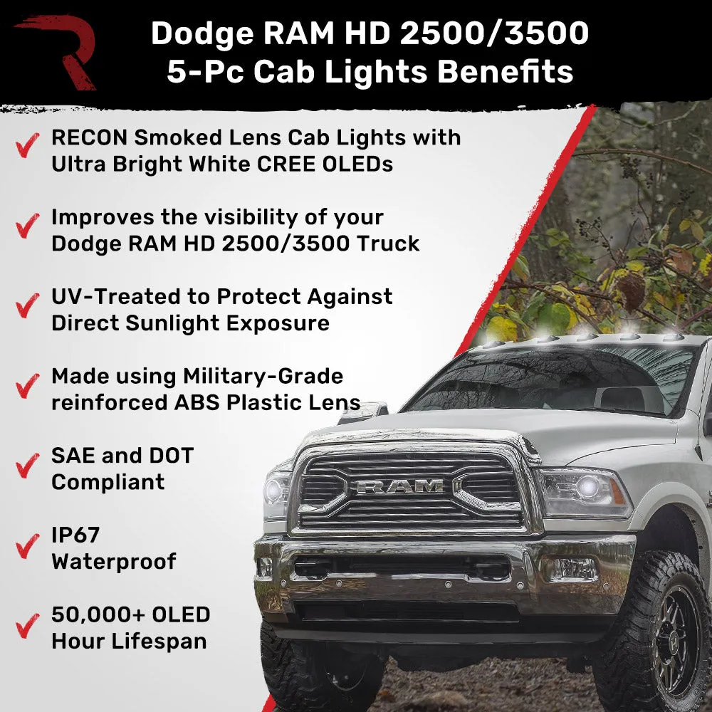 Dodge 19-23 RAM Heavy-Duty 2500 3500 5-Piece Set Smoked Cab Roof Light Lens With 2-Way Forward Rear Facing Amber Ultra High-Power Leds - Attn Plug-N-Play Replacement For OEM Factory Installed Cab Roof Lights product image