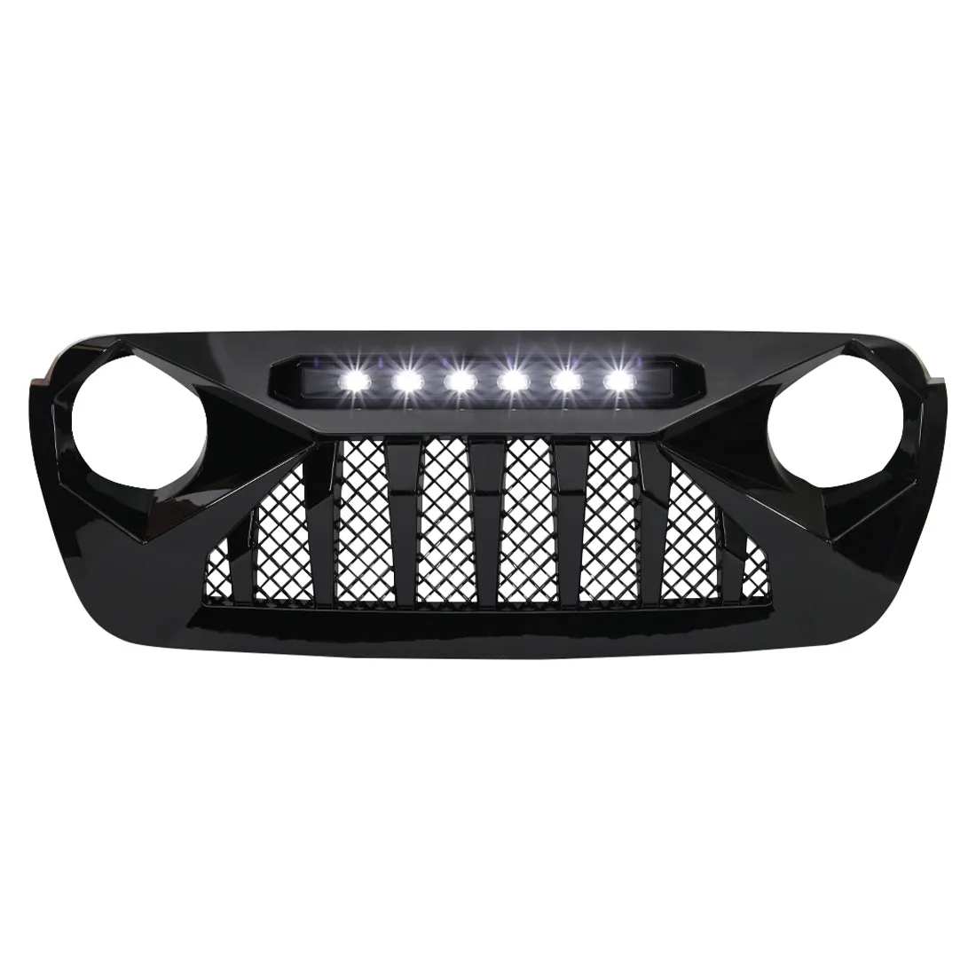 Demon Grille W/ Led Off-Road Lights - Glossy Black For 18+ Jeep Wrangler JL & Gladiator JT W/ O Trailcam product image
