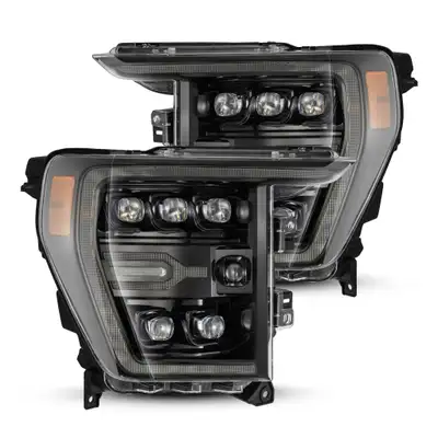 AlphaRex LED Projector Headlights Alpha-Black w Activation Light and Sequential Signal switchback DRL