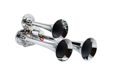 Kleinn Automotive Accessories Chrome Triple Horn; 12.5 in. / 10 in. / 7.5 in. Trumpets; Chrome Plated Zinc Alloy;