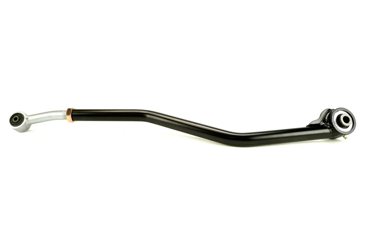 Rock Jock Johnny Joint Trac Bar 97-06 Wrangler TJ and LJ Unlimited/XJ/MJ Front Bolt-On Adjustable Greasable Chromoly Drilling Required Reuses Stock Housing Bolt RockJock 4x4