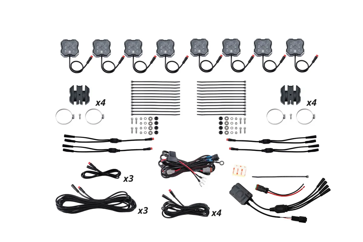 Diode Dynamics - Stage Series SXS Rock Light Installer Kit, RGBW M8 w/Controller (8-pack) product image