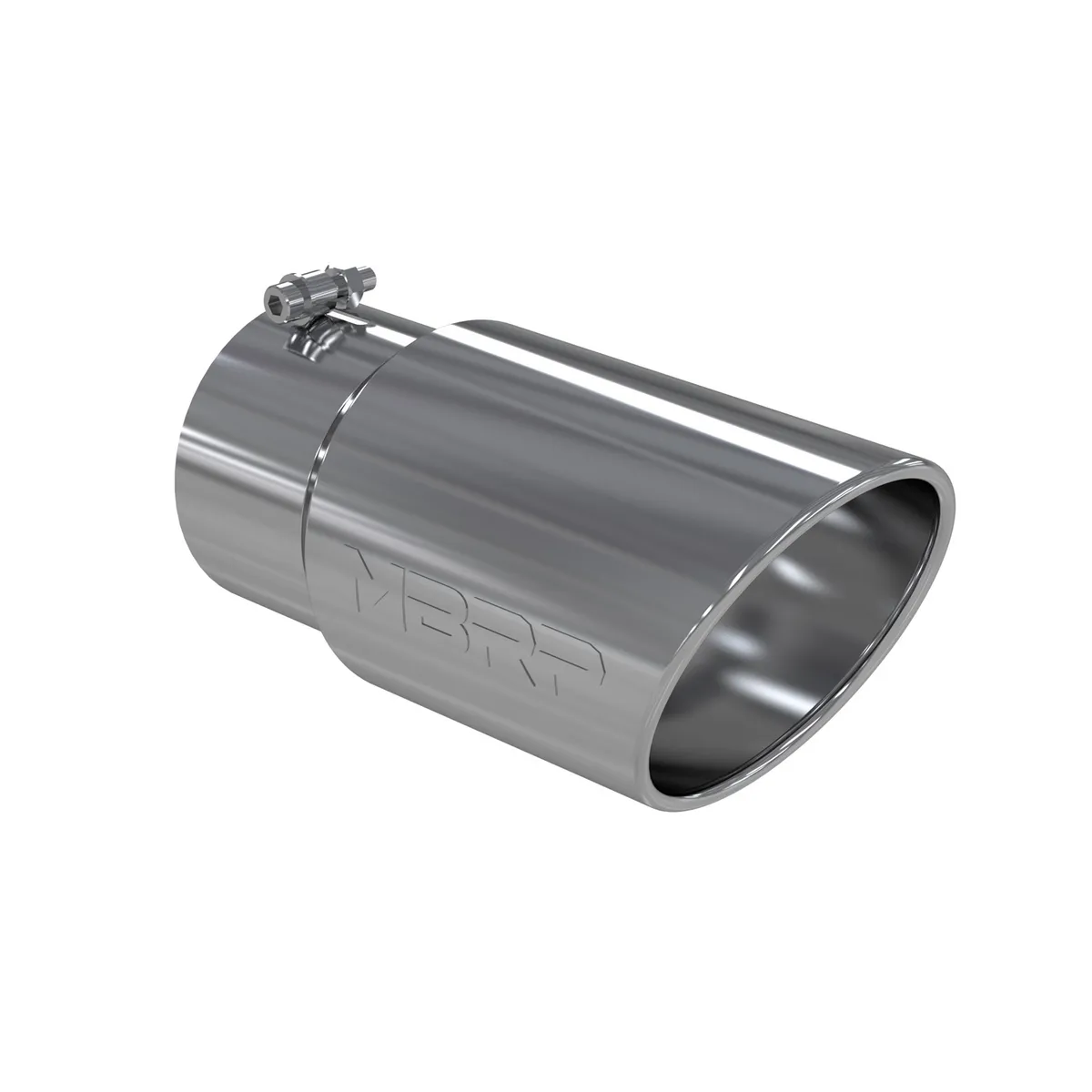 Armor Pro Exhaust Tip; 5 in. Inlet Diameter; 6 in. Outlet Diameter; 12 in. Length; Angled Rolled Edge; T304 Stainless Steel; Mirror Polished; product image