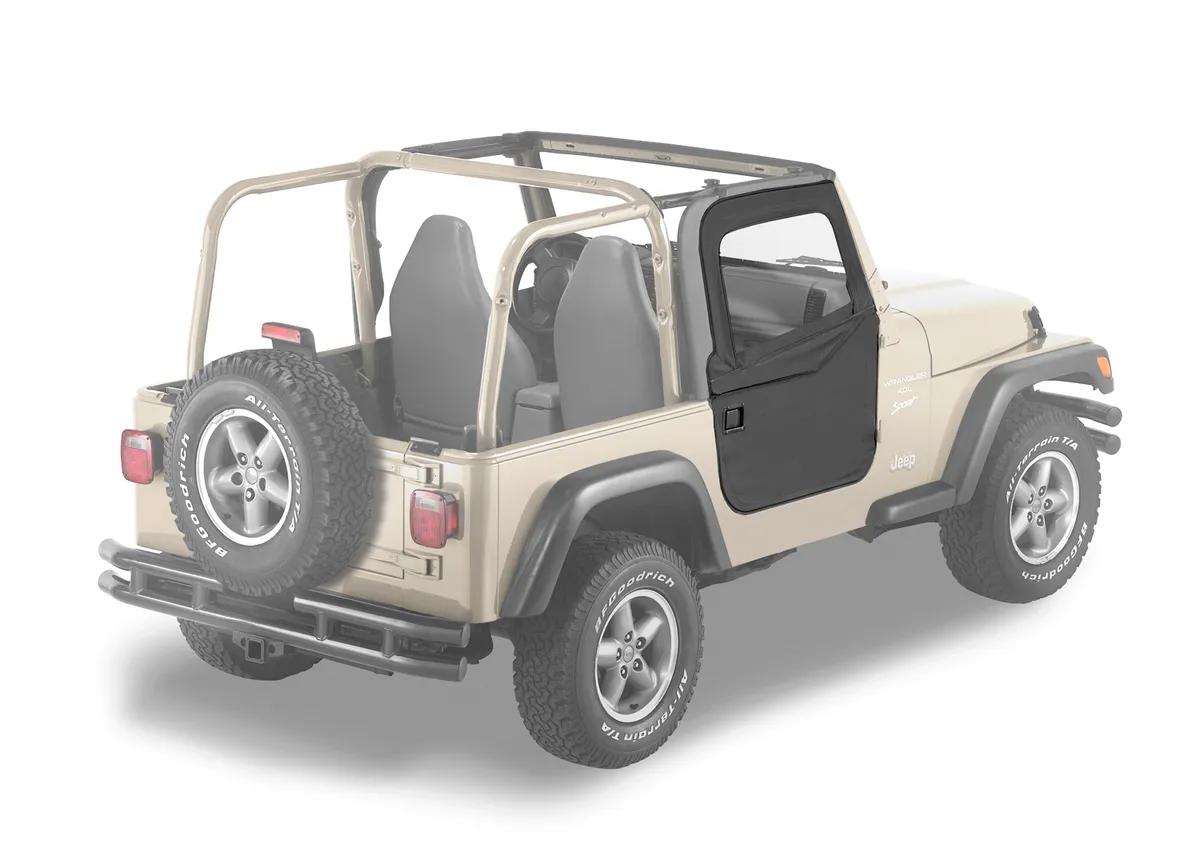 Black Denim Doors, Fabric 2-piece Full Fabric Door Set Jeep 97-06 Wrangler; Fit factory soft top & all Bestop soft tops w/factory door surrounds & door strikers product image