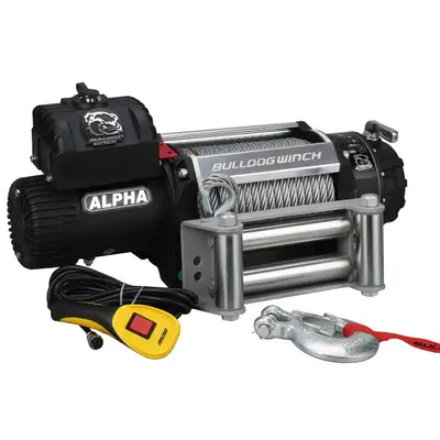 Bulldog Winch 15,000 LB Truck Winch 80 Ft Wire Rope Roller Fairlead Bulldog Winch