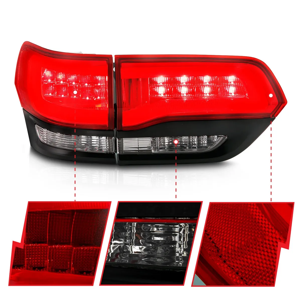 Jeep Grand Cherokee 14-22 LED Tail Lights Red/Clear Black Trim (4pcs) product image