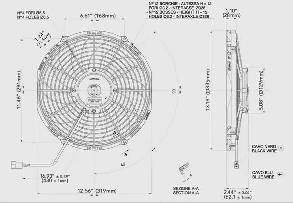 SPAL® 12.00" Inch Electric Fan Puller Style Medium Profile 1328 CFM 10 Curved Style blades product image