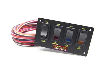 Painless Wiring 4-Switch Lighted Non-Fused Rocker Switch Panel; Incl. 18 ft. - 14 ga. TXL Wires/18 ft. - 10 ga. Main And Ground Wires;