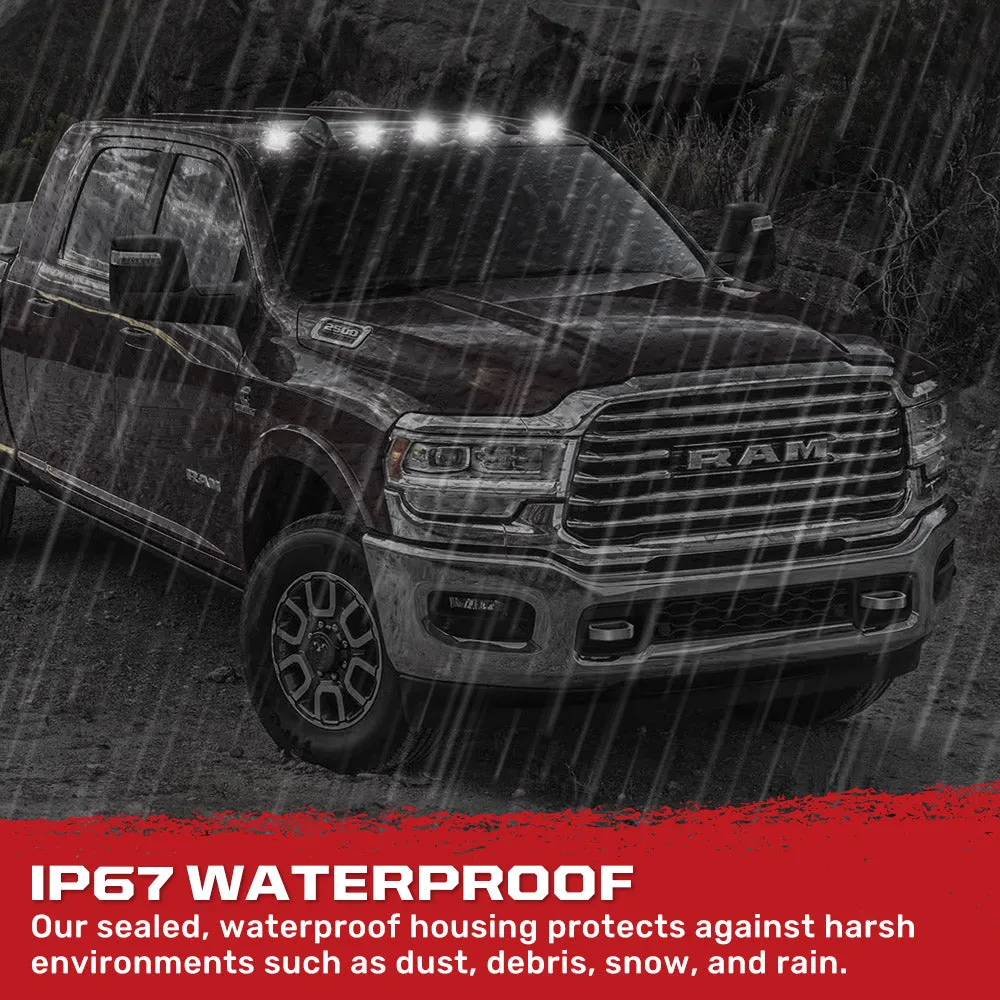 Dodge 19-23 RAM Heavy-Duty 2500 3500 5-Piece Set Smoked Cab Roof Light Lens With 2-Way Forward Rear Facing Amber Ultra High-Power Leds - Attn Plug-N-Play Replacement For OEM Factory Installed Cab Roof Lights product image