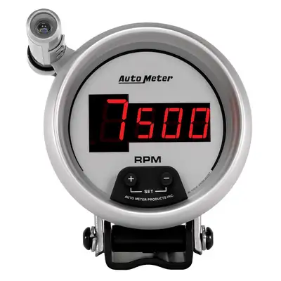 AutoMeter Gauge, Tach, 3 3/4", 10k RPM, Pedestal w/ ext. Quick-Lite, Digital, Slvr Dial w/ Red LED