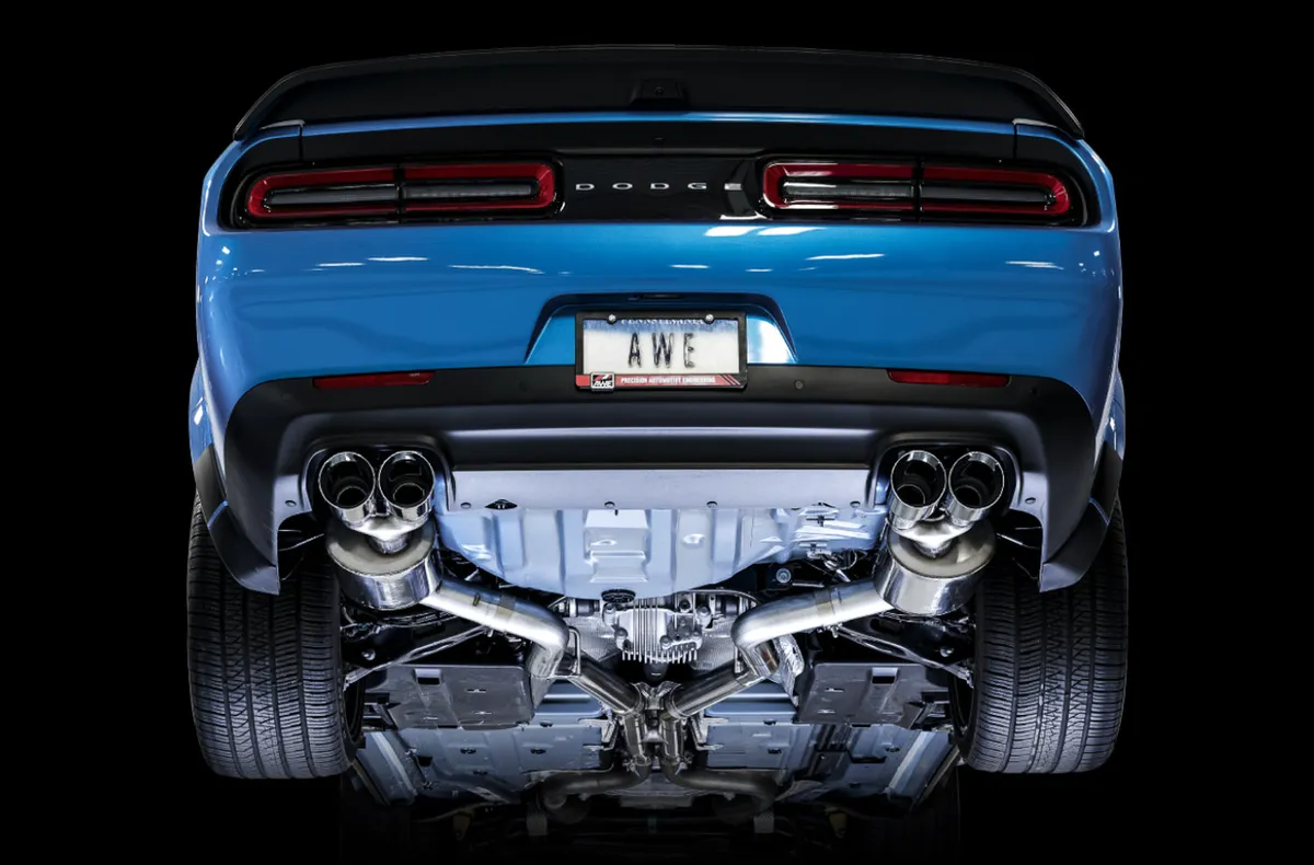 AWE Track Edition Exhaust for 15+ Challenger 6.4 / 6.2 SC - Chrome Silver Quad Tips product image