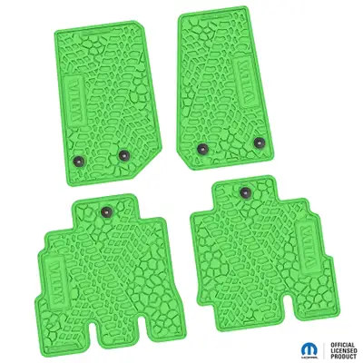 FLEXTREAD 14-18 Jeep JKU 4 Dr Front and Rear -Tire Tread/Scorched Earth Scene w/ Willys Insert - Rugged Woods w/ Orange insert